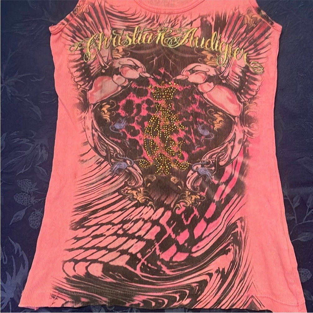 👑 Christian Audigier tank top rhinestones pink - Picture 3 of 9